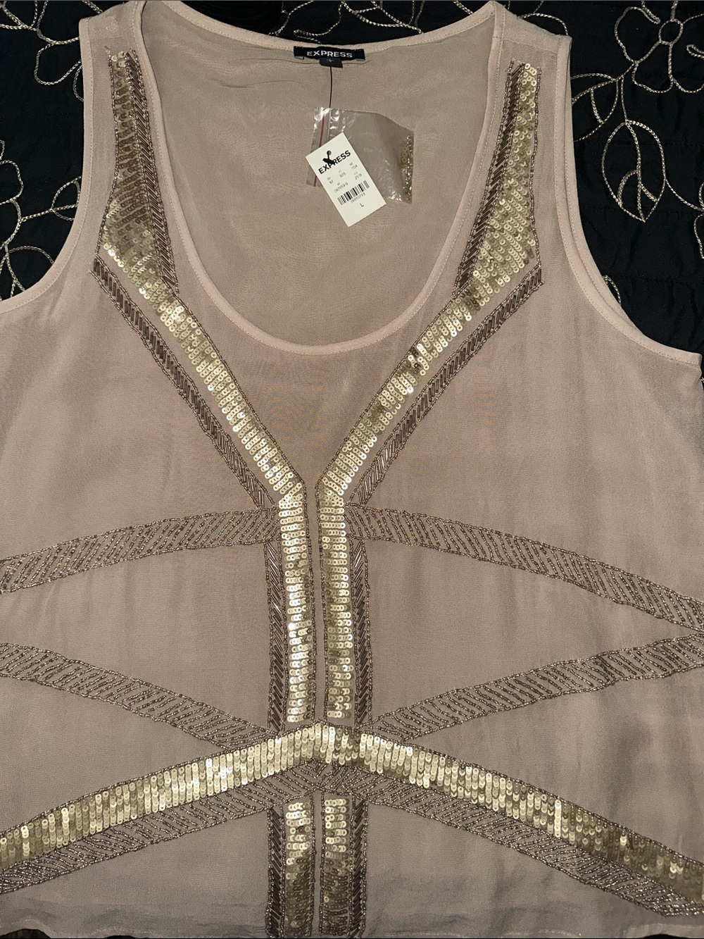 Express Sequin-Trim Sleeveless Tank in Blush